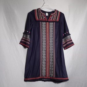 Anthropologie Akemi+Kin Women's Tribal Embordered Navy Blue Half Sleeve Dress 4